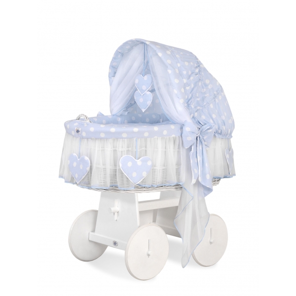 Baby Stubenwagen mit Haube- Amelie weiße Tupfen auf blau