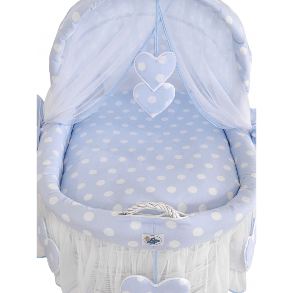 Baby Stubenwagen mit Haube- Amelie weiße Tupfen auf blau