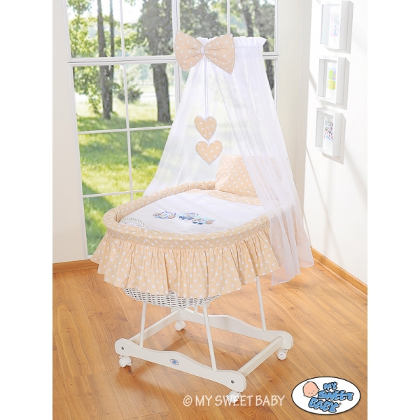 Baby Stubenwagen mit Himmel - Eulen Bigi Zibi & Adele beige