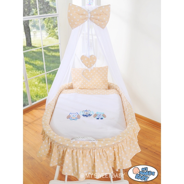 Baby Stubenwagen mit Himmel - Eulen Bigi Zibi & Adele beige