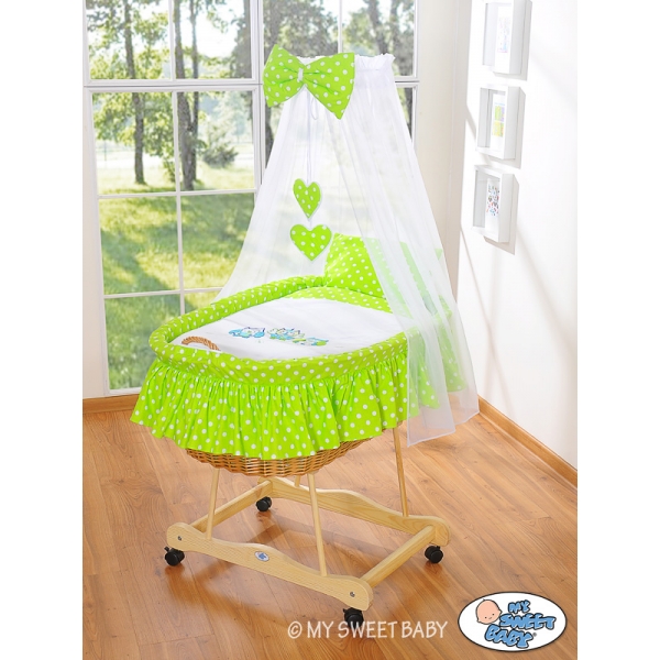 Baby Stubenwagen mit Himmel - Eulen Bigi Zibi & Adele grün