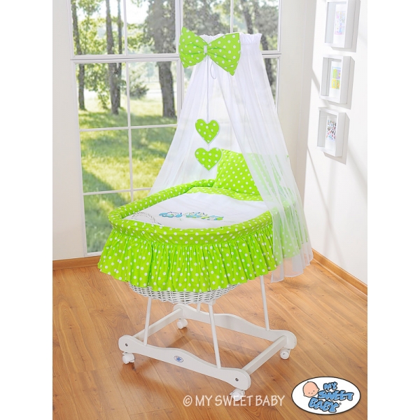 Baby Stubenwagen mit Himmel - Eulen Bigi Zibi & Adele grün