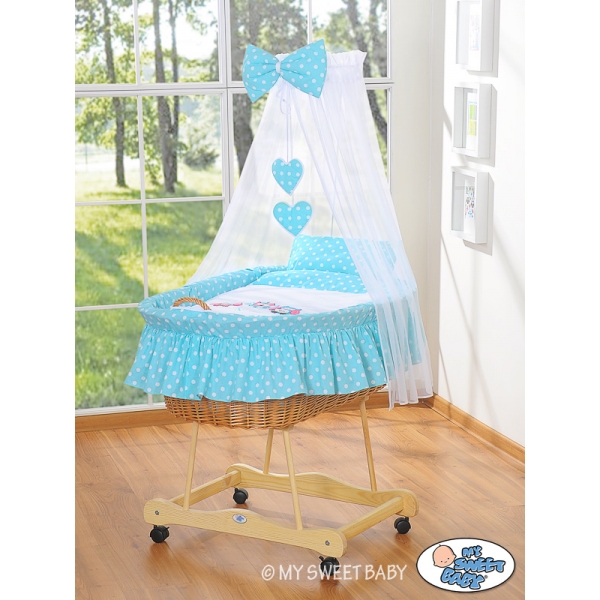 Baby Stubenwagen mit Himmel - Eulen Bigi Zibi & Adele türkis