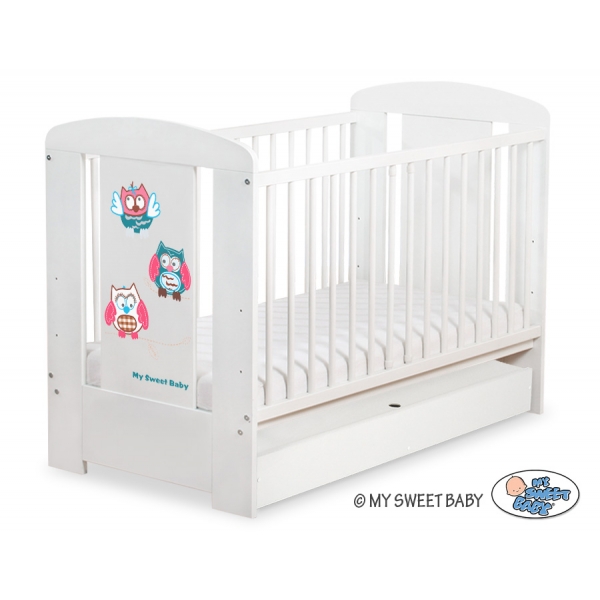 Babybett 120x60cm Eulen mit Schublade STANDARD