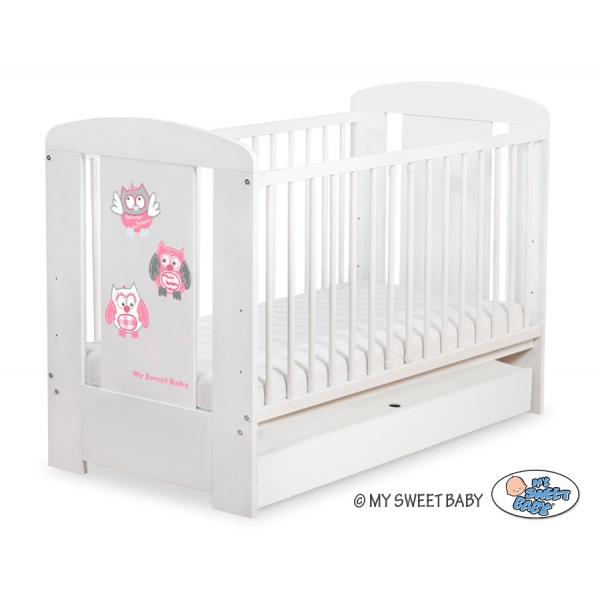 Babybett 120x60cm Eulen mit Schublade STANDARD