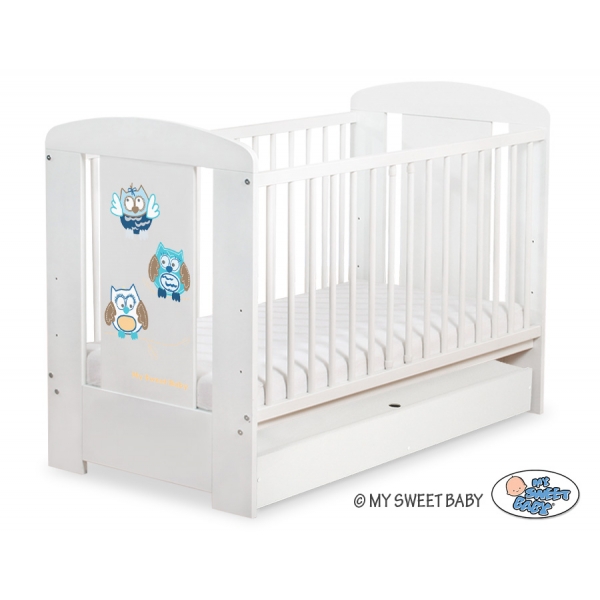 Babybett 120x60cm Eulen mit Schublade STANDARD