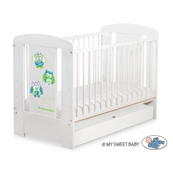 Babybett 120x60cm Eulen mit Schublade STANDARD