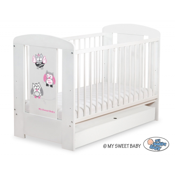 Babybett 120x60cm Eulen mit Schublade STANDARD