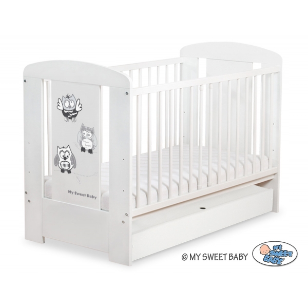 Babybett 120x60cm Eulen mit Schublade STANDARD