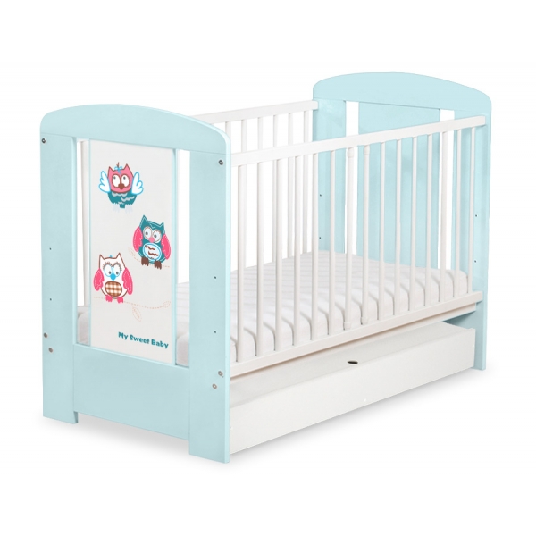 Babybett 120x60cm Eulen mit Schublade STANDARD
