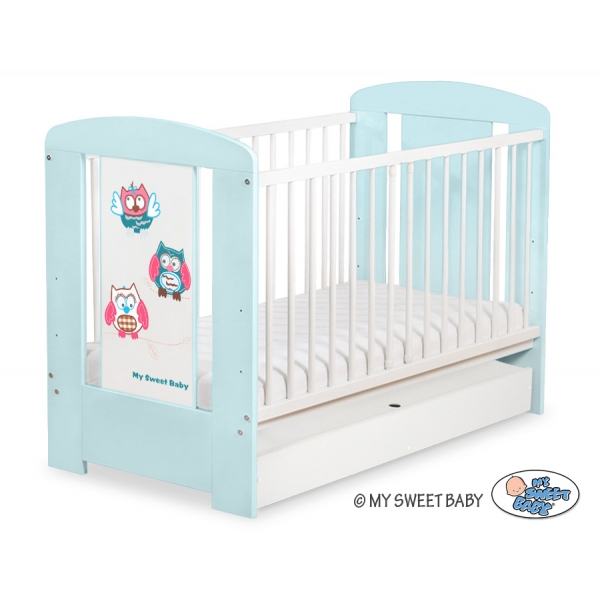 Babybett 120x60cm Eulen mit Schublade STANDARD