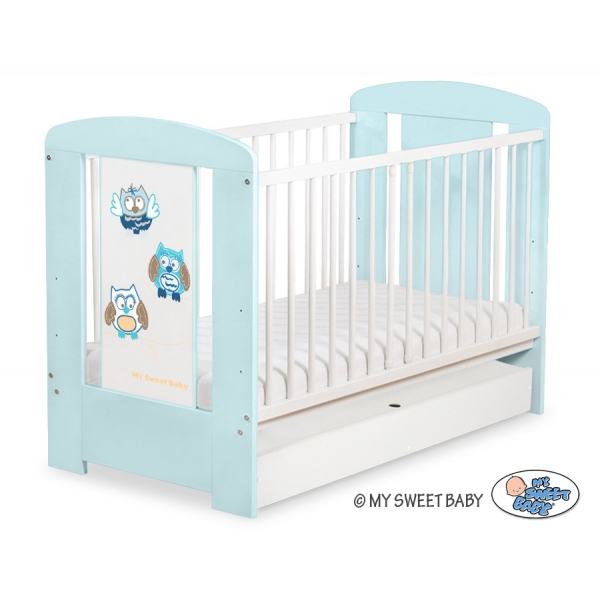 Babybett 120x60cm Eulen mit Schublade STANDARD
