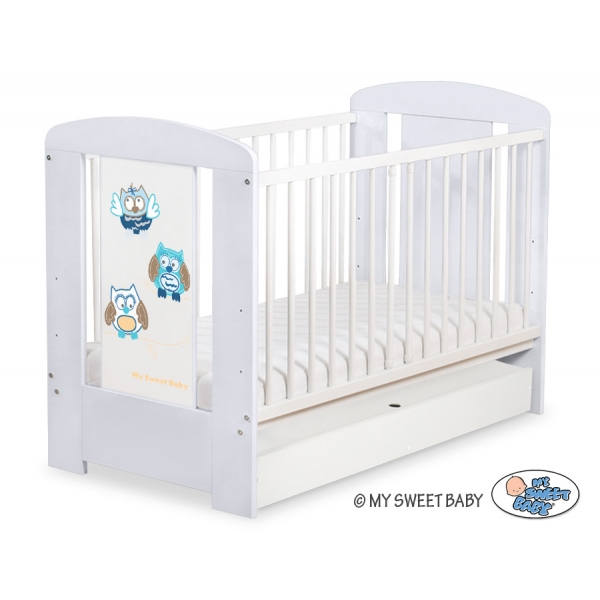 Babybett 120x60cm Eulen mit Schublade STANDARD