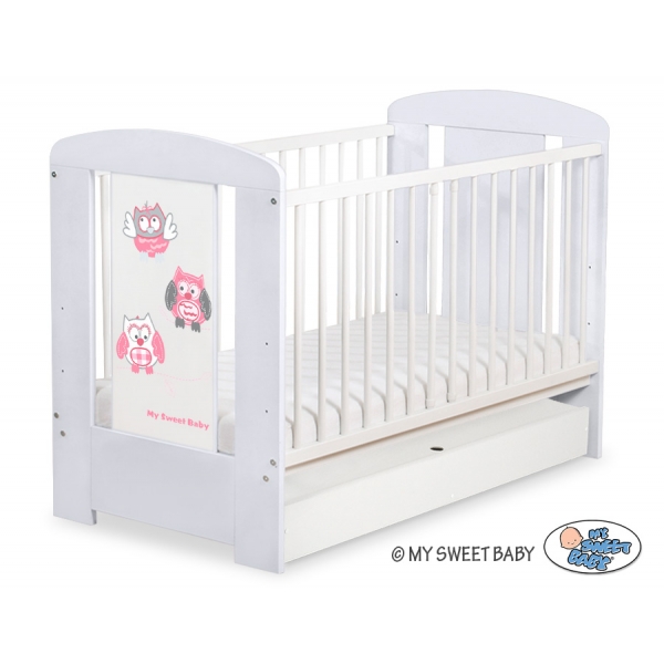 Babybett 120x60cm Eulen mit Schublade STANDARD