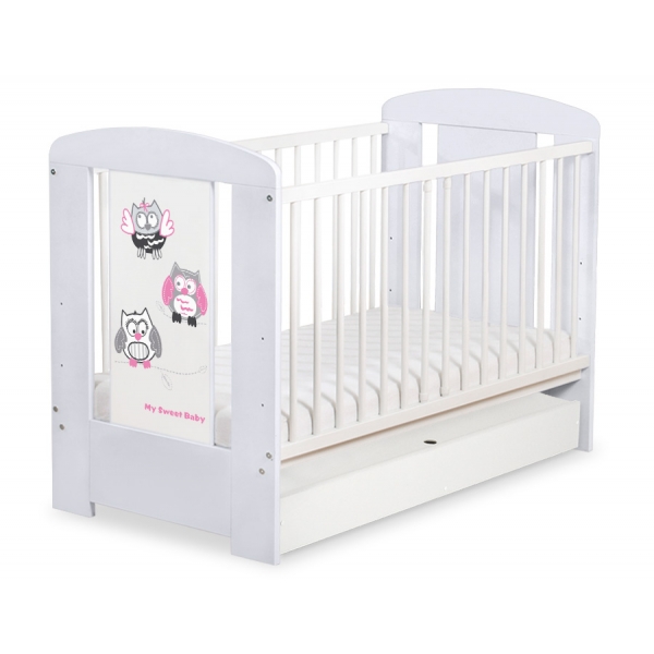 Babybett 120x60cm Eulen mit Schublade STANDARD