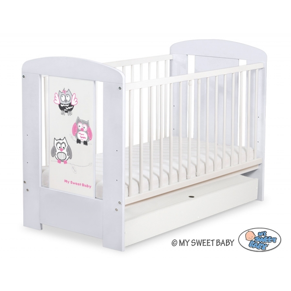 Babybett 120x60cm Eulen mit Schublade STANDARD