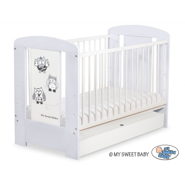 Babybett 120x60cm Eulen mit Schublade STANDARD