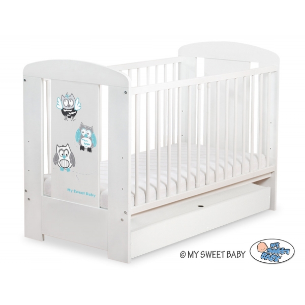 Babybett 120x60cm Eulen mit Schublade STANDARD