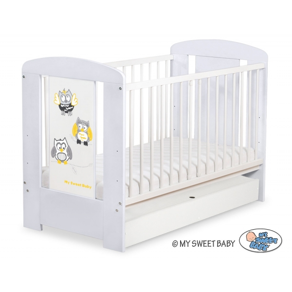 Babybett 120x60cm Eulen mit Schublade STANDARD