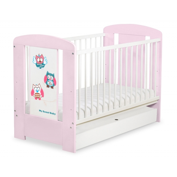 Babybett 120x60cm Eulen mit Schublade STANDARD