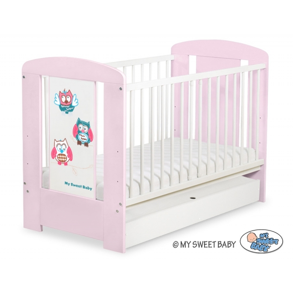 Babybett 120x60cm Eulen mit Schublade STANDARD