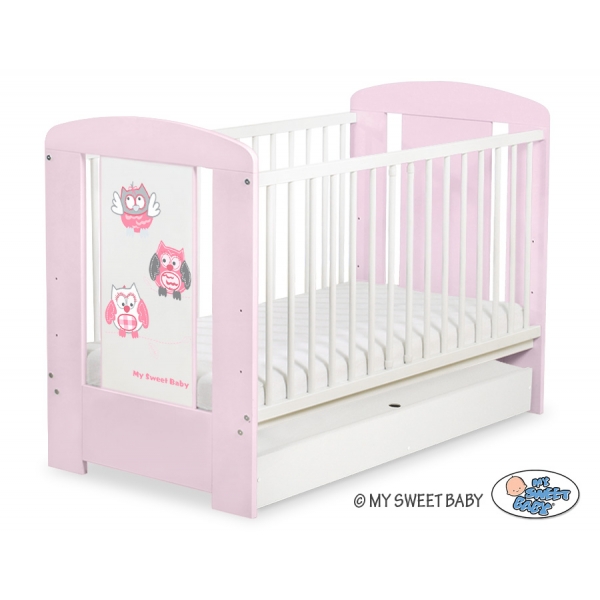 Babybett 120x60cm Eulen mit Schublade STANDARD