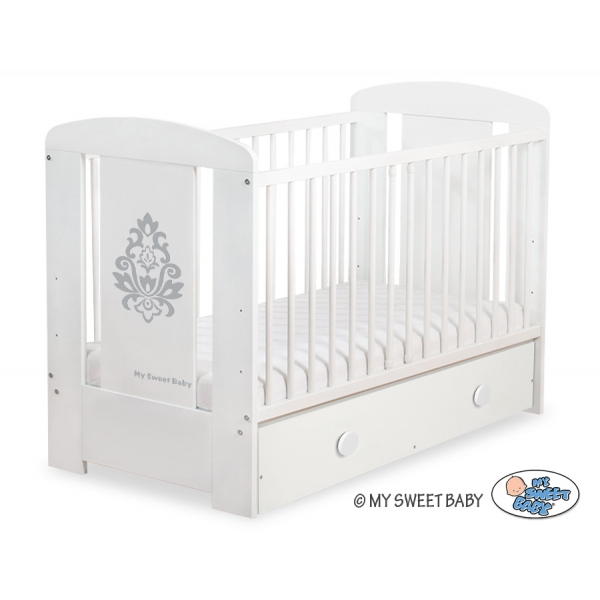 Babybett 120x60cm Glamour mit Schublade MAXI Weiß