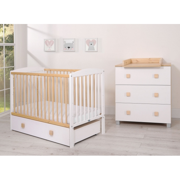 Skandinavisches  Babybett Naturholz mit Schoublade