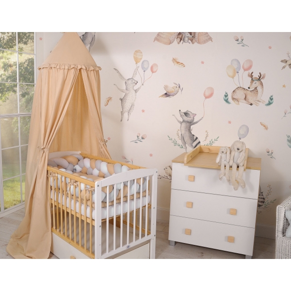 Babybett 120x60cm Leonardo- weiß - Naturholz