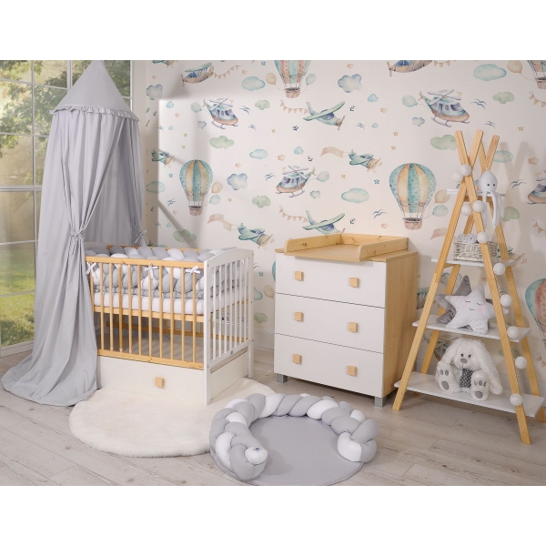 Babybett 120x60cm Leonardo- weiß - Naturholz