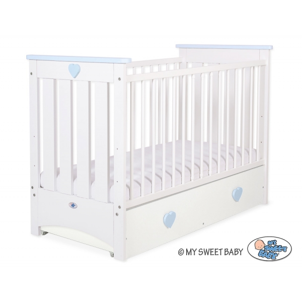 Babybett 120x60cm Lorenzo III weiß/blau mit Schublade MAXI