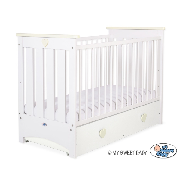 Babybett 120x60cm Lorenzo III weiß/creme mit Schublade MAXI