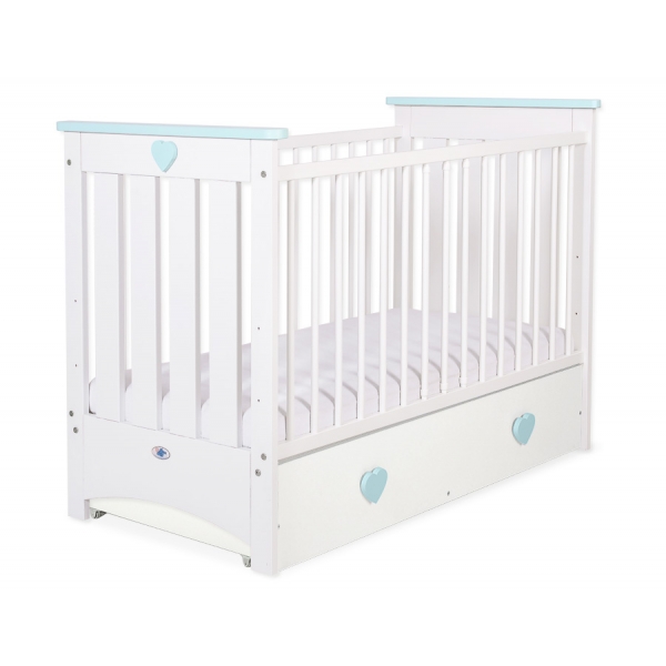 Babybett 120x60cm Lorenzo III weiß/minze mit Schublade MAXI