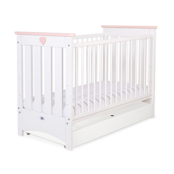 Babybett 120x60cm Lorenzo III weiß/pudderosa mit Schublade STANDARD