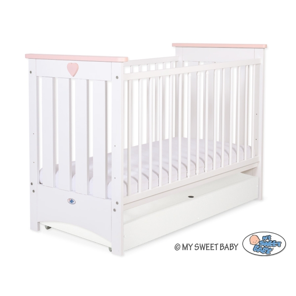 Babybett 120x60cm Lorenzo III weiß/pudderosa mit Schublade STANDARD