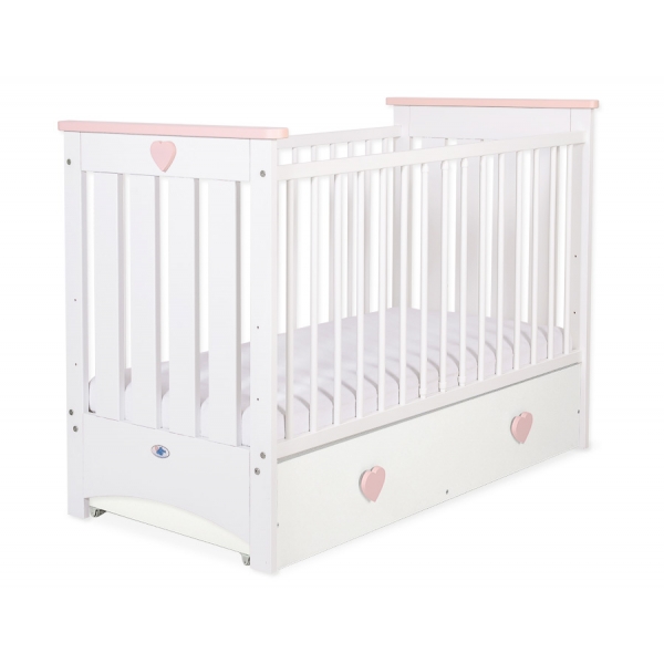 Babybett 120x60cm Lorenzo III weiß/puderrosa mit Schublade MAXI
