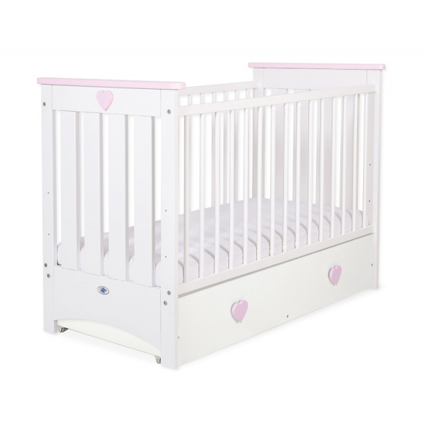 Babybett 120x60cm Lorenzo III weiß/rosa mit Schublade MAXI
