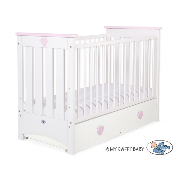 Babybett 120x60cm Lorenzo III weiß/rosa mit Schublade MAXI