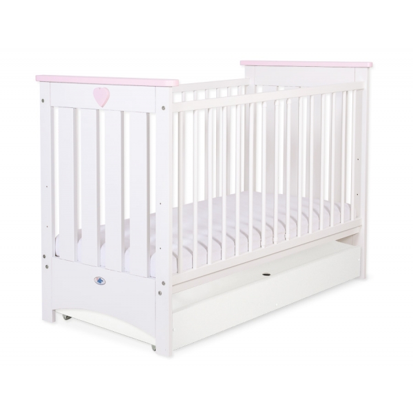 Babybett 120x60cm Lorenzo III weiß/rosa mit Schublade STANDARD