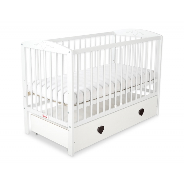 Babybett 120x60cm mit Herzen mit Schublade MAXI