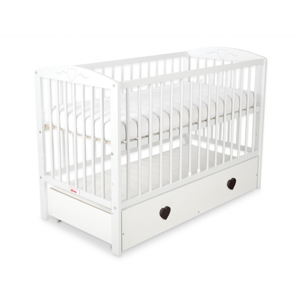 Babybett 120x60cm mit Herzen mit Schublade MAXI