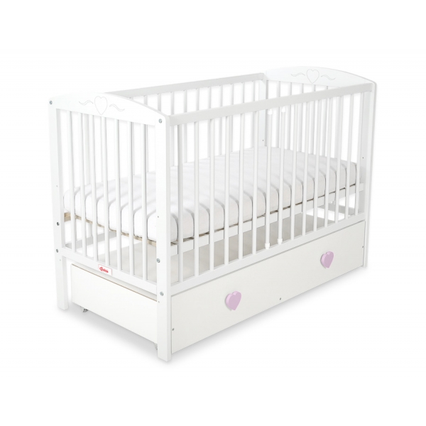 Babybett 120x60cm mit Herzen mit Schublade MAXI