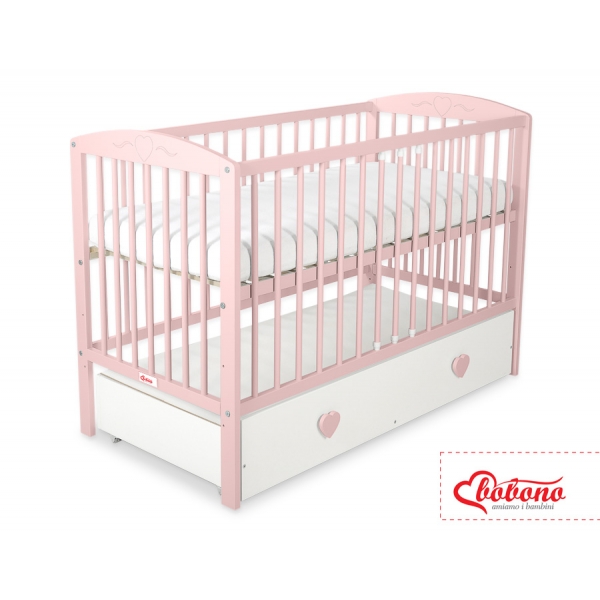 Babybett Rosa für Mädchen 120x60cm mit Herzen mit Schublade MAXI