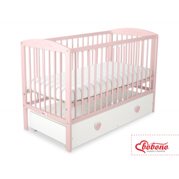 Babybett Rosa für Mädchen 120x60cm mit Herzen mit Schublade MAXI