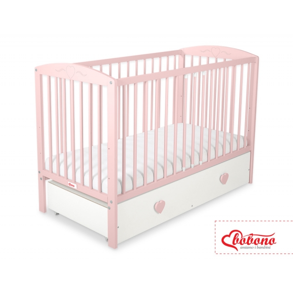 Babybett Rosa für Mädchen 120x60cm mit Herzen mit Schublade MAXI