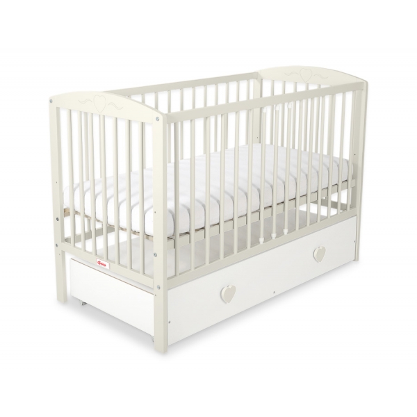 Babybett 120x60cm mit Herzen mit Schublade MAXI