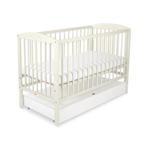 Babybett 120x60cm mit Herzen mit Schublade STANDARD