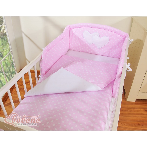 Babybett Bettwäsche Babybett 60x120cm und 70x140cm Set 2-tlg - Hängende Herzen Rosa-Punktemuster