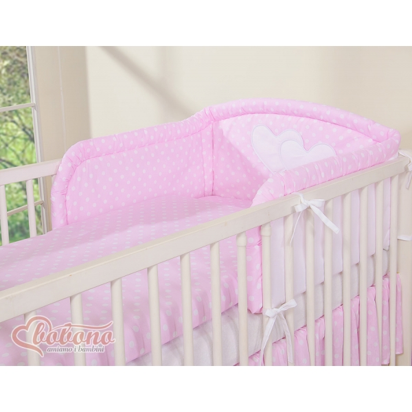 Babybett Bettwäsche Babybett 60x120cm und 70x140cm Set 2-tlg - Hängende Herzen Rosa-Punktemuster
