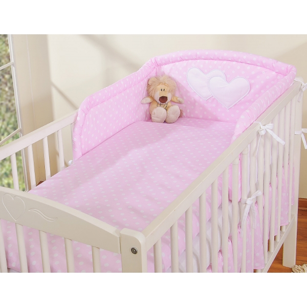 Babybett Bettwäsche Babybett 60x120cm und 70x140cm Set 2-tlg - Hängende Herzen Rosa-Punktemuster